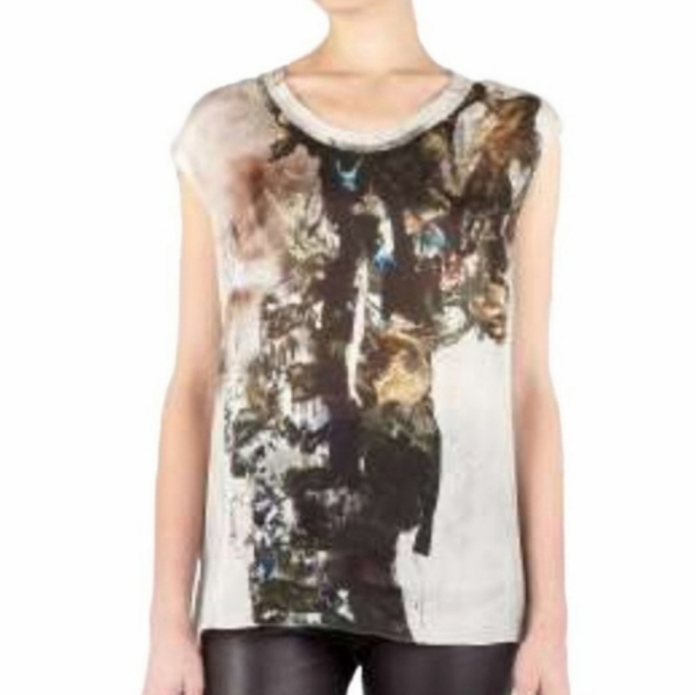 Helmut Lang Carrion Print Silk Top, Size P